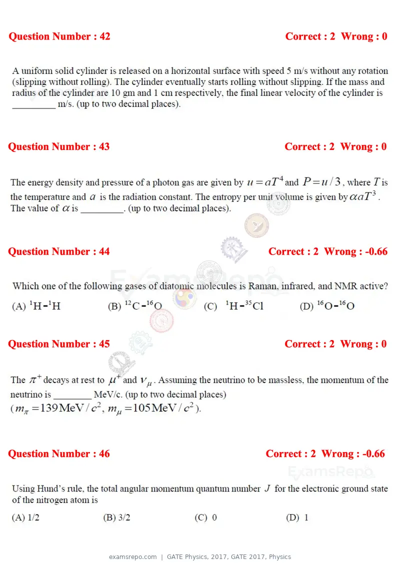 GATE Physics 2017 question paper, GATE 2017, Physics, page 12 of 20