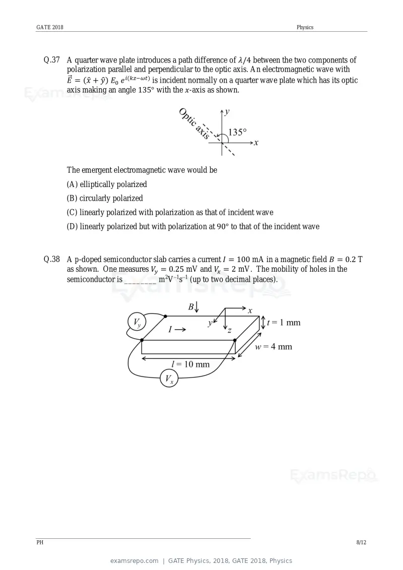GATE Physics 2018 question paper, GATE 2018, Physics, page 10 of 17