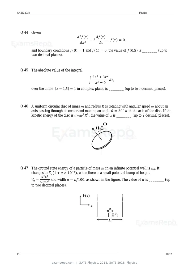 GATE Physics 2018 question paper, GATE 2018, Physics, page 12 of 17