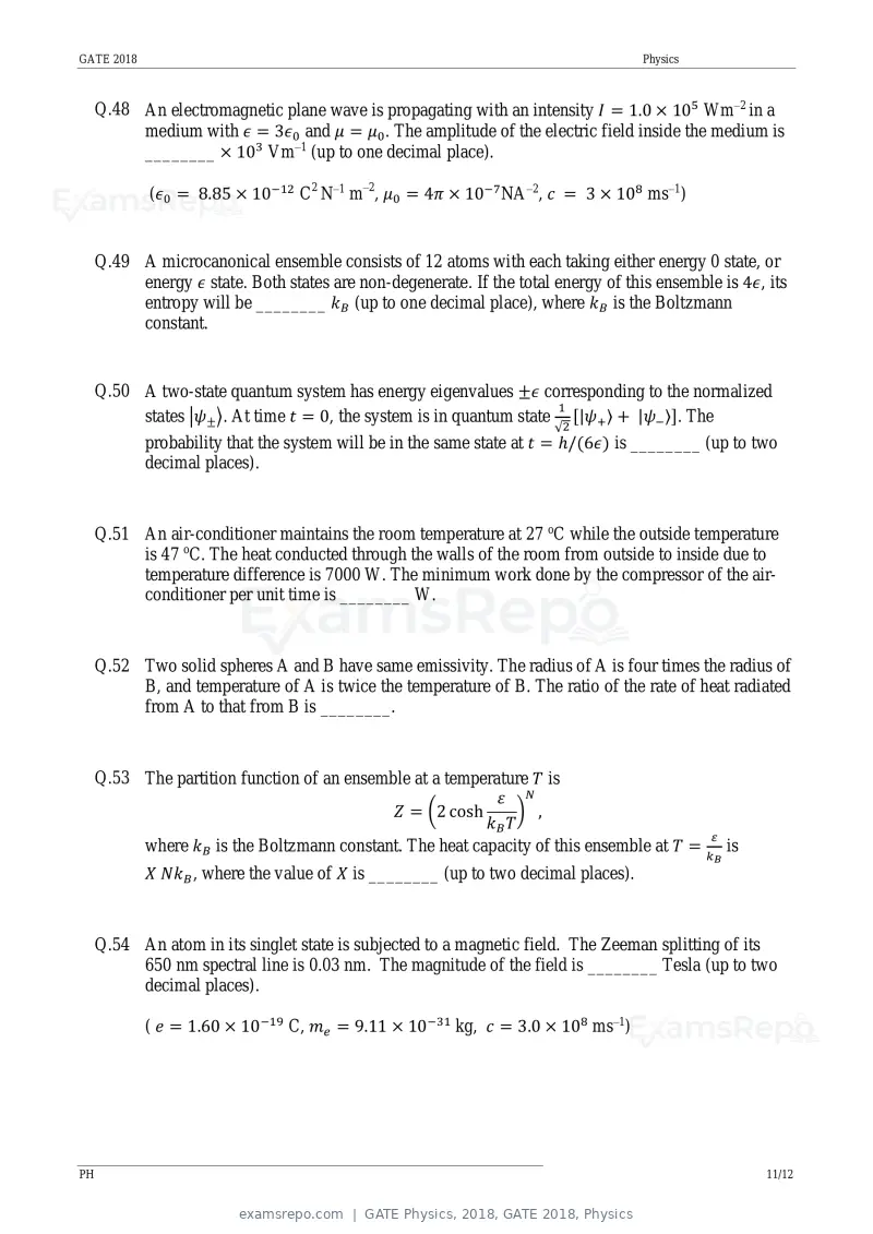 GATE Physics 2018 question paper, GATE 2018, Physics, page 13 of 17