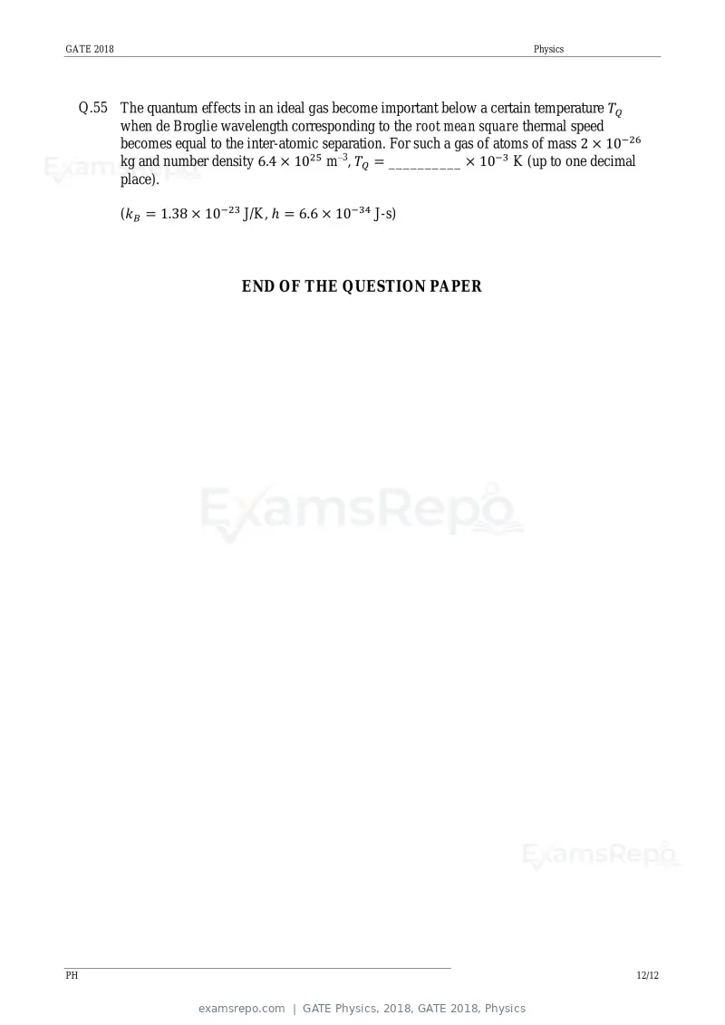 GATE Physics 2018 question paper, GATE 2018, Physics, page 14 of 17