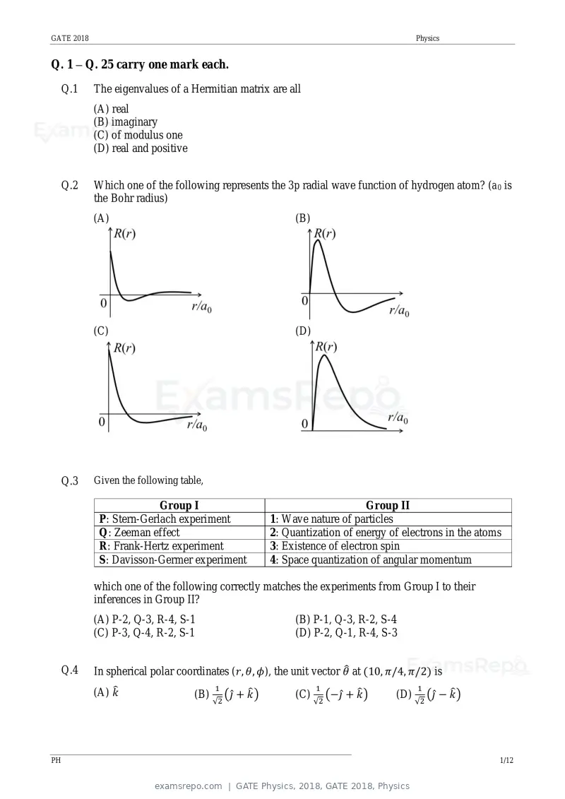 GATE Physics 2018 question paper, GATE 2018, Physics, page 3 of 17