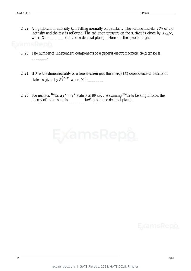 GATE Physics 2018 question paper, GATE 2018, Physics, page 7 of 17