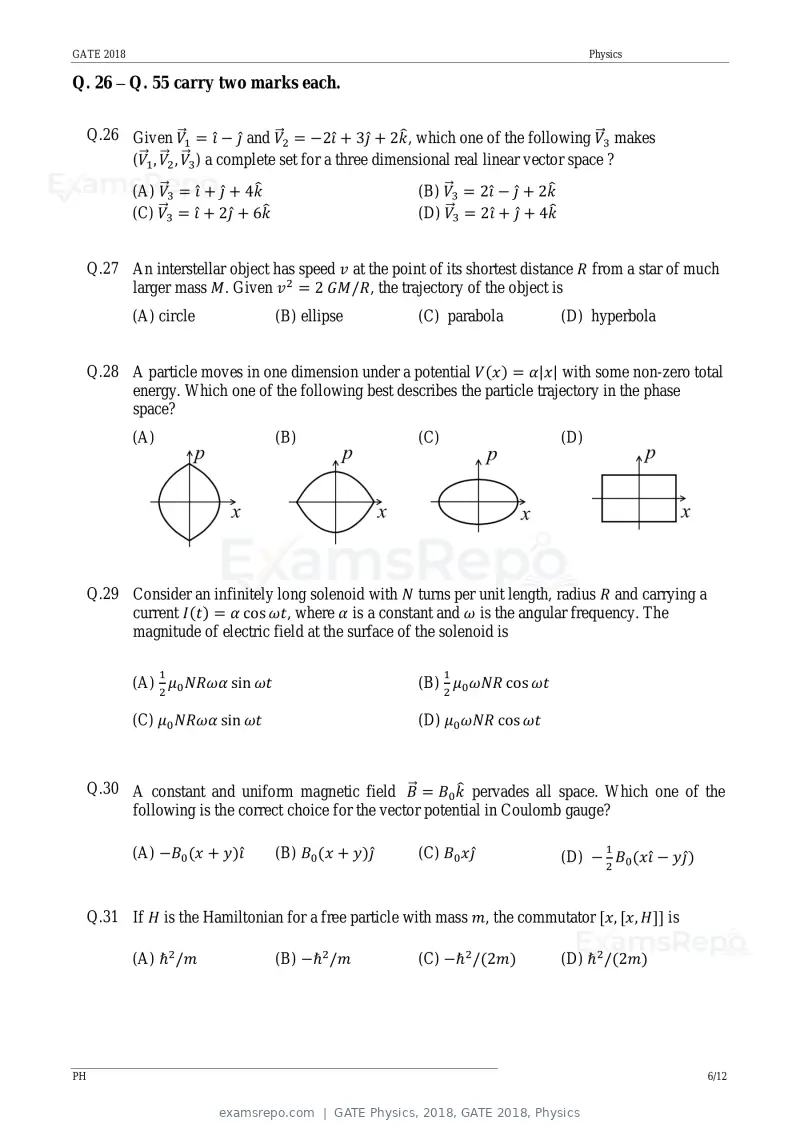GATE Physics 2018 question paper, GATE 2018, Physics, page 8 of 17