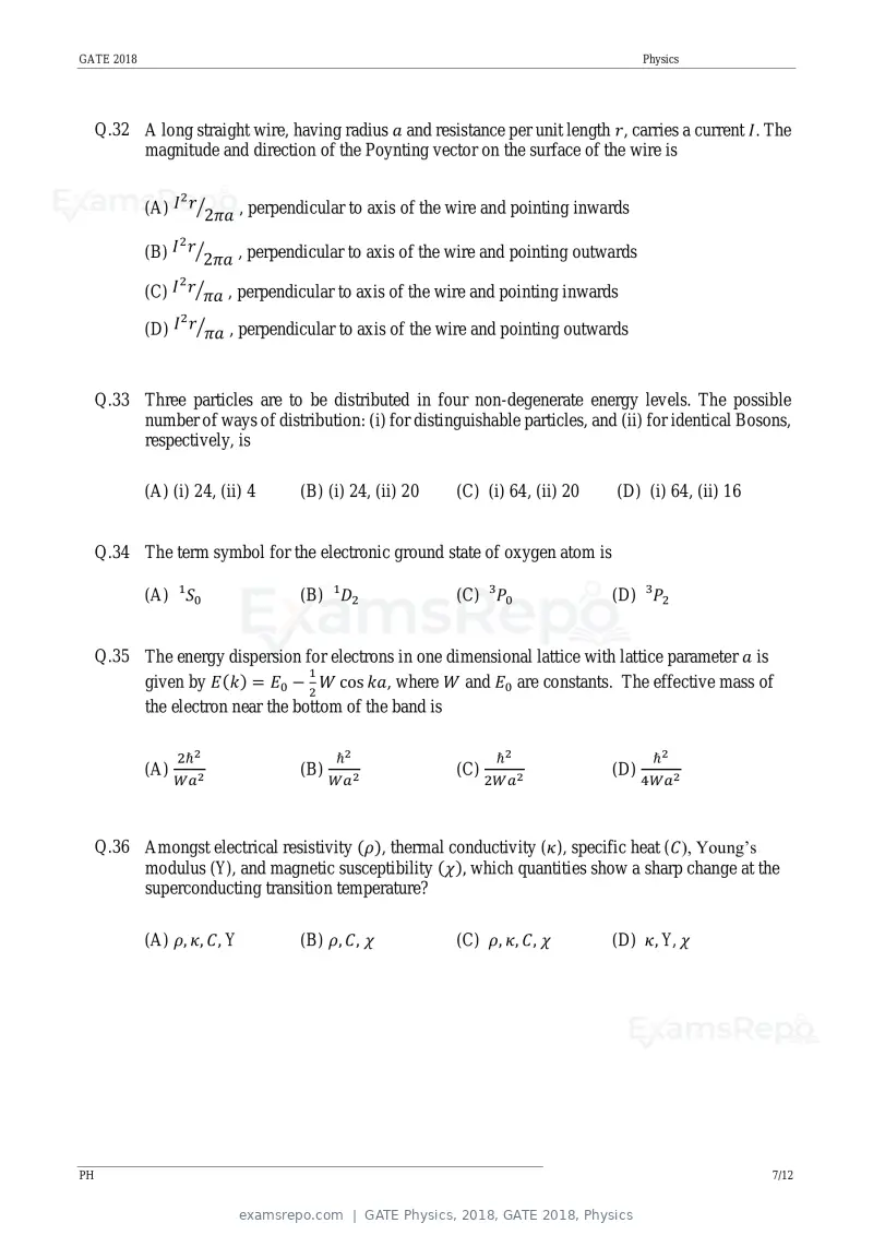 GATE Physics 2018 question paper, GATE 2018, Physics, page 9 of 17