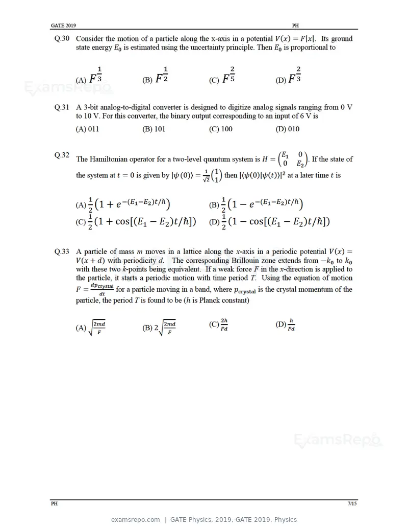 GATE Physics 2019 question paper, GATE 2019, Physics, page 10 of 21