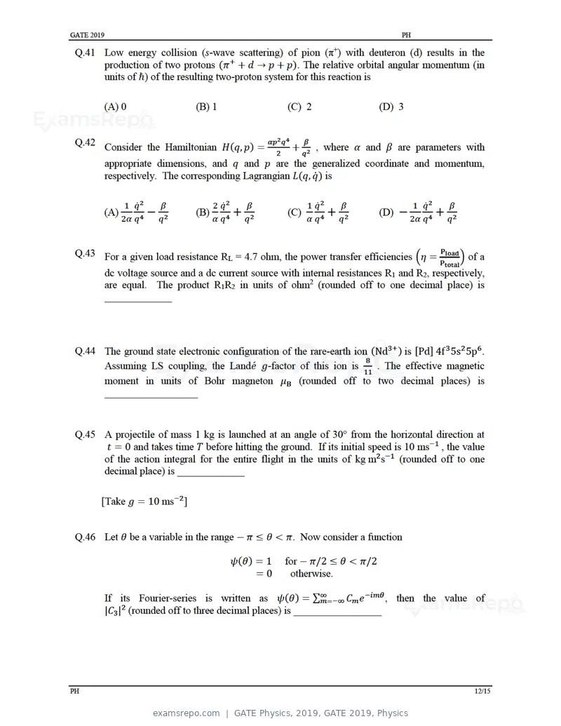 GATE Physics 2019 question paper, GATE 2019, Physics, page 15 of 21
