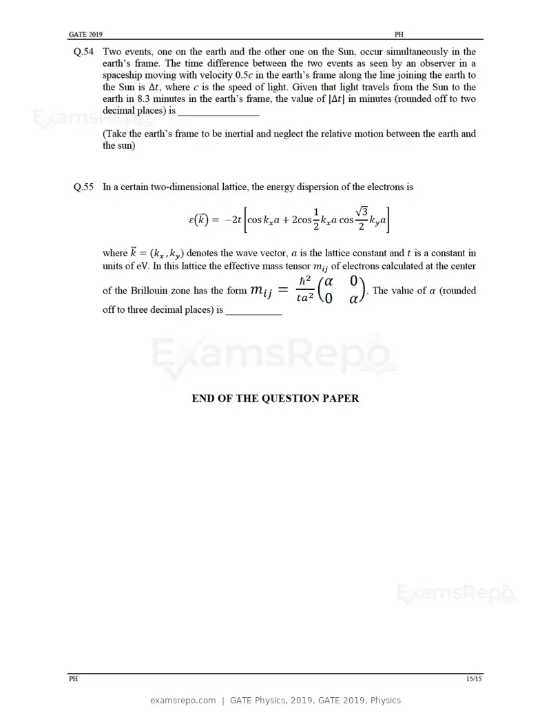 GATE Physics 2019 question paper, GATE 2019, Physics, page 18 of 21