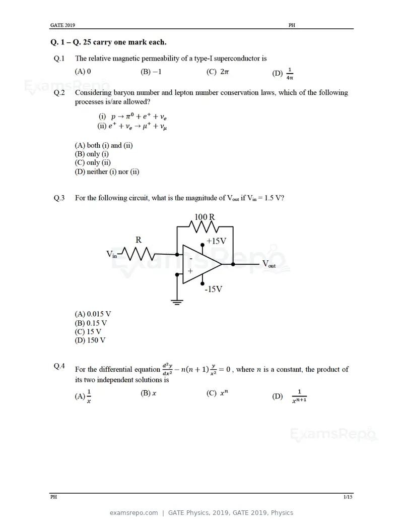 GATE Physics 2019 question paper, GATE 2019, Physics, page 4 of 21