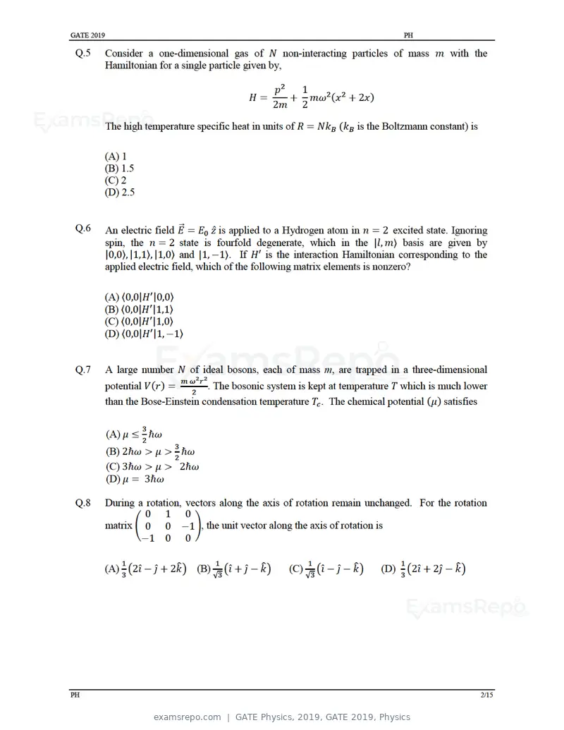 GATE Physics 2019 question paper, GATE 2019, Physics, page 5 of 21