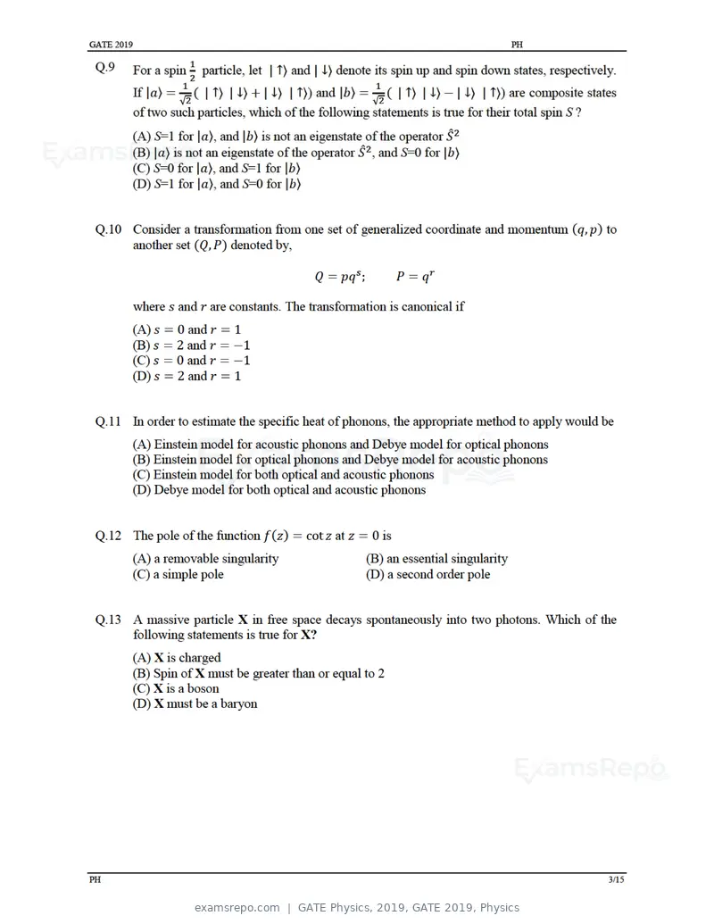 GATE Physics 2019 question paper, GATE 2019, Physics, page 6 of 21