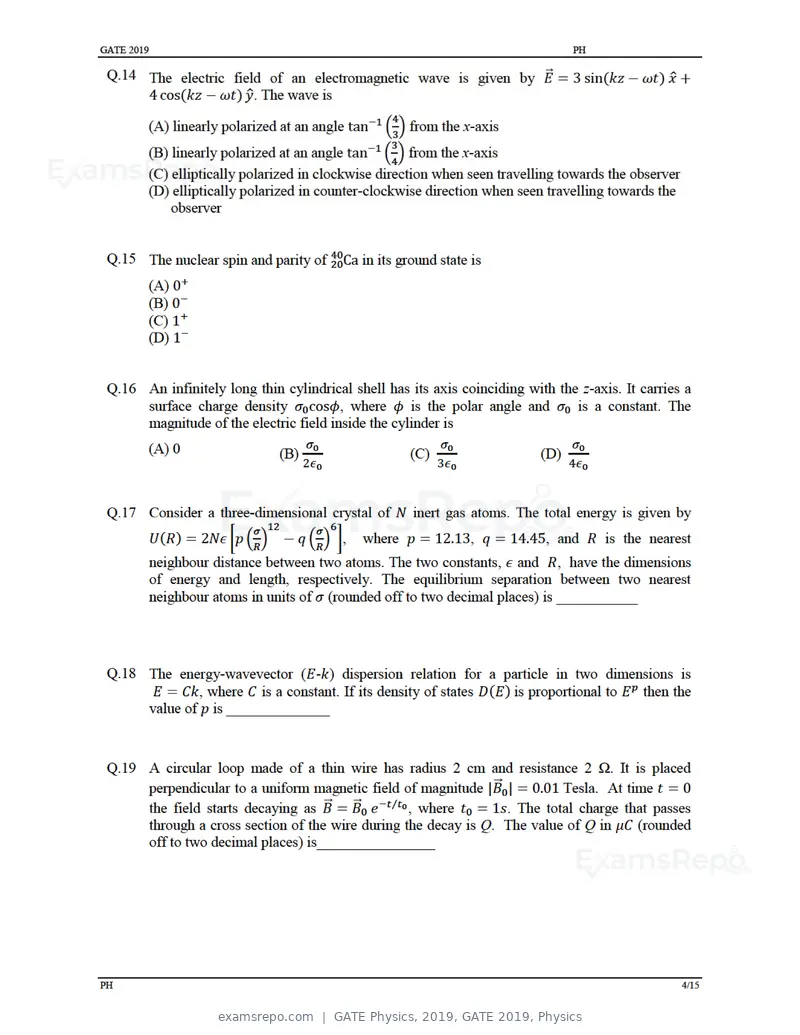 GATE Physics 2019 question paper, GATE 2019, Physics, page 7 of 21