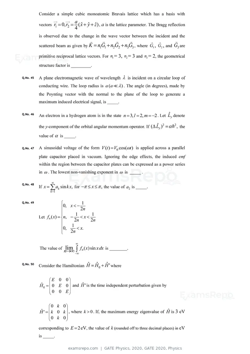 GATE Physics 2020 question paper, GATE 2020, Physics, page 14 of 17