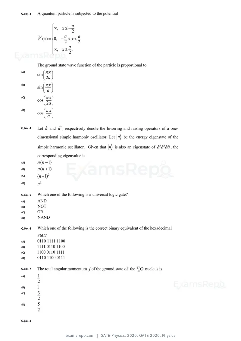 GATE Physics 2020 question paper, GATE 2020, Physics, page 4 of 17