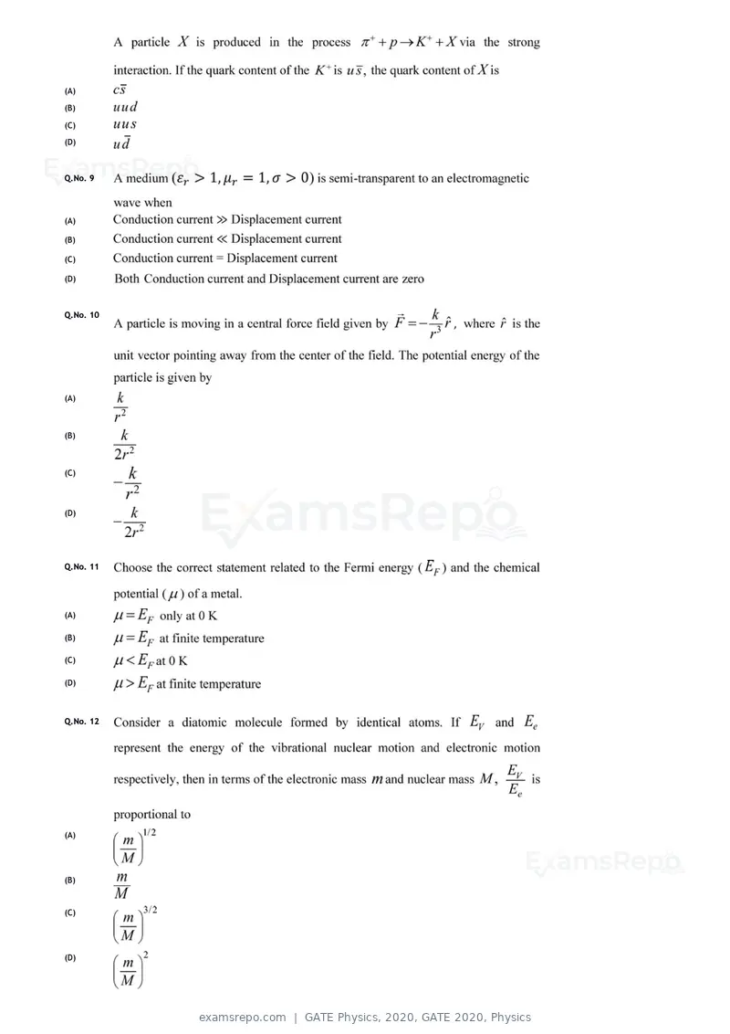 GATE Physics 2020 question paper, GATE 2020, Physics, page 5 of 17