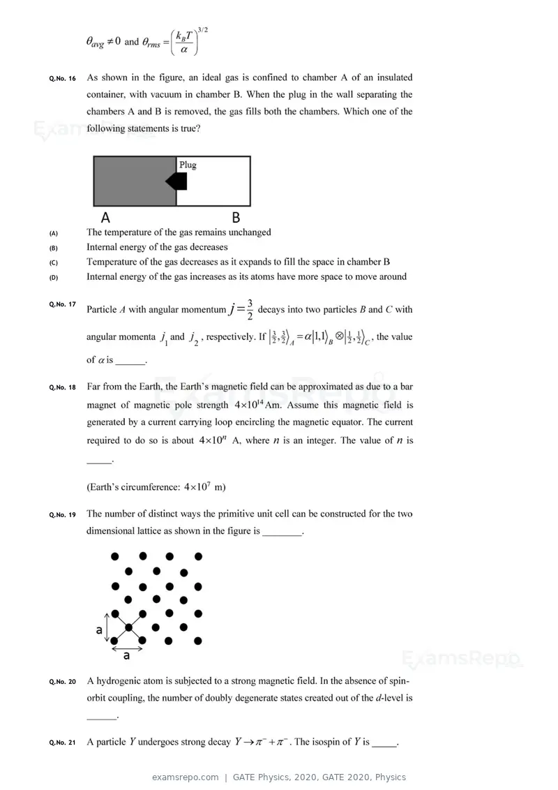 GATE Physics 2020 question paper, GATE 2020, Physics, page 7 of 17