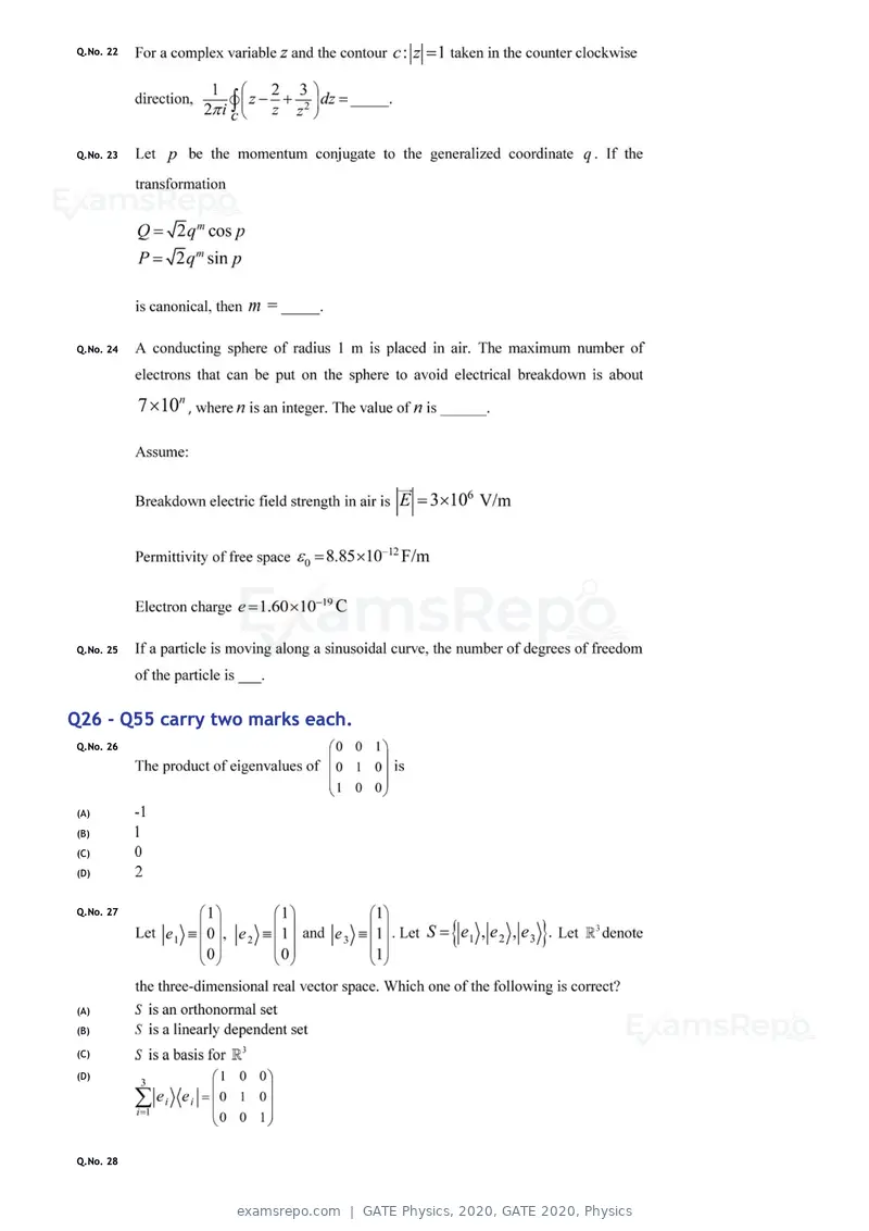 GATE Physics 2020 question paper, GATE 2020, Physics, page 8 of 17