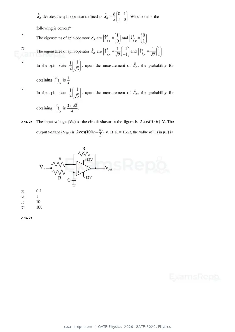 GATE Physics 2020 question paper, GATE 2020, Physics, page 9 of 17