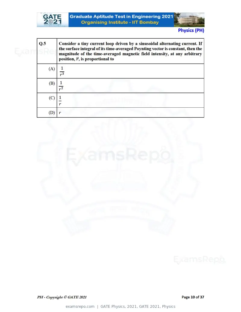 GATE Physics 2021 question paper, GATE 2021, Physics, page 10 of 40