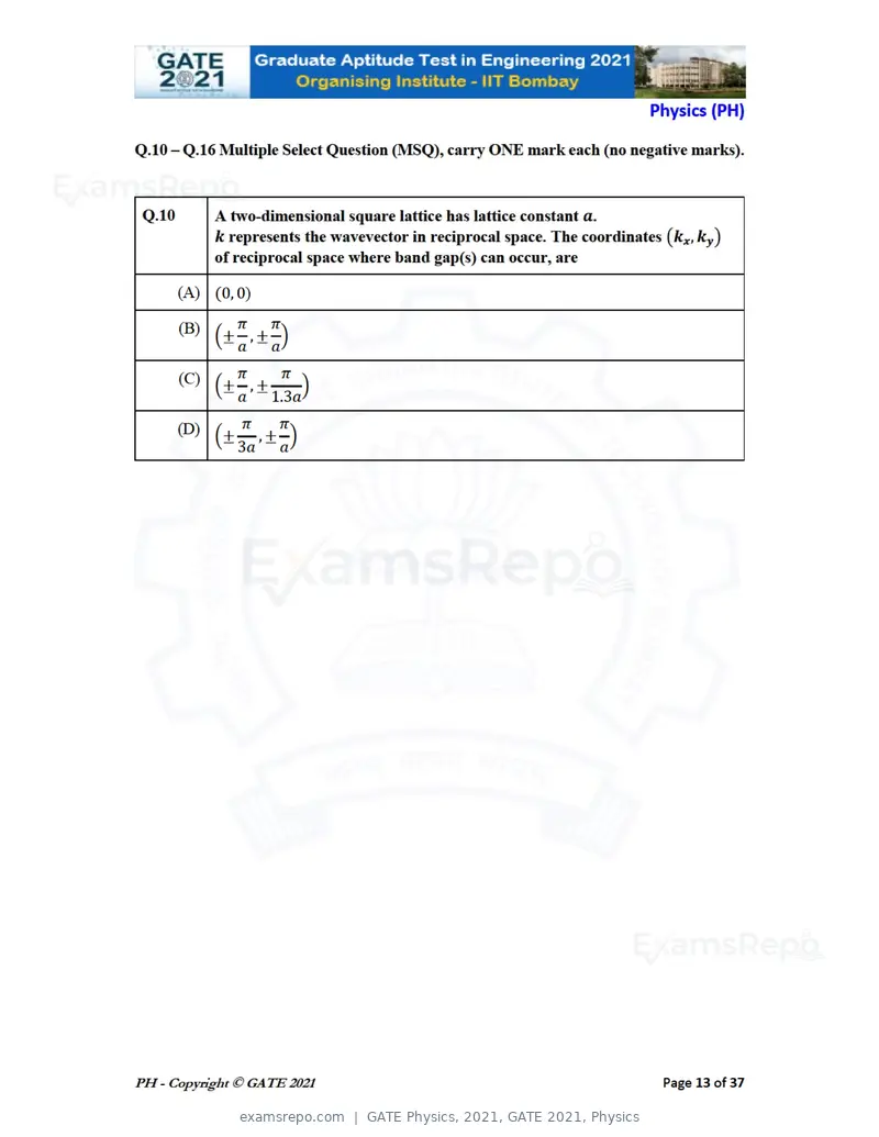 GATE Physics 2021 question paper, GATE 2021, Physics, page 13 of 40