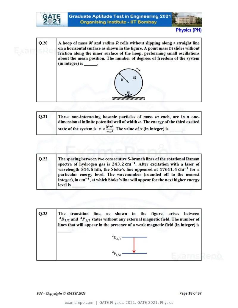 GATE Physics 2021 question paper, GATE 2021, Physics, page 18 of 40