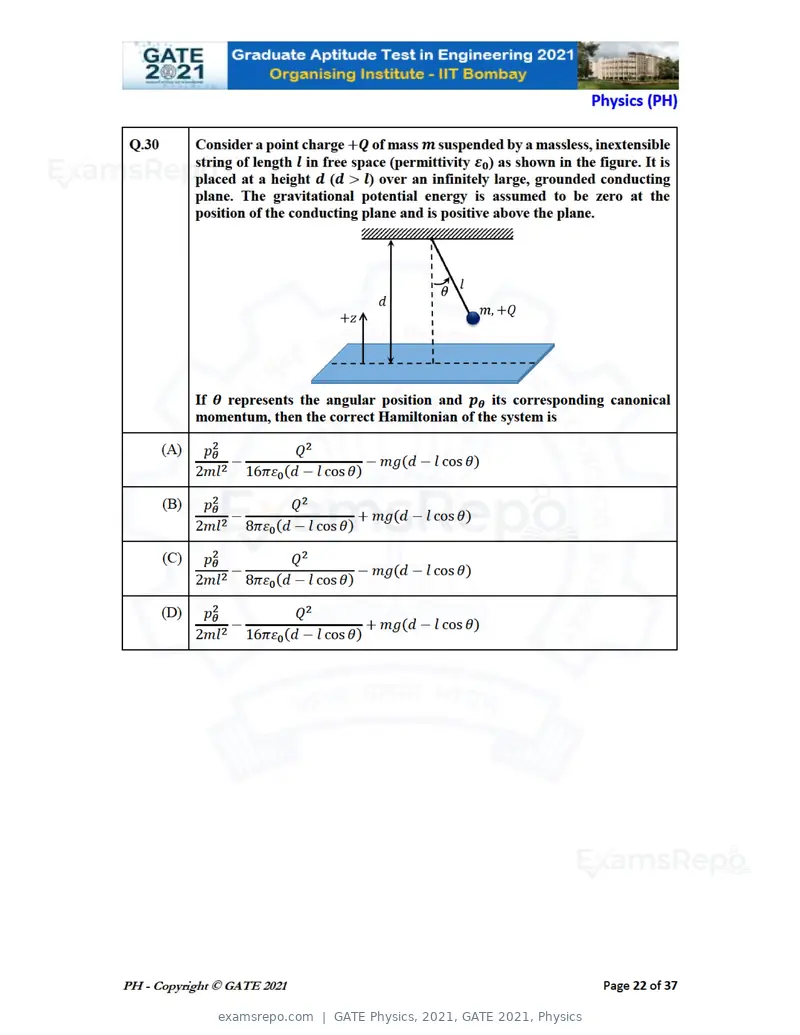 GATE Physics 2021 question paper, GATE 2021, Physics, page 22 of 40