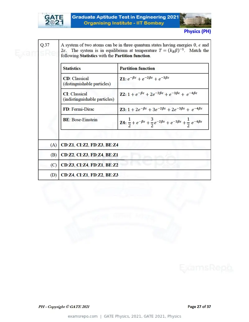 GATE Physics 2021 question paper, GATE 2021, Physics, page 27 of 40
