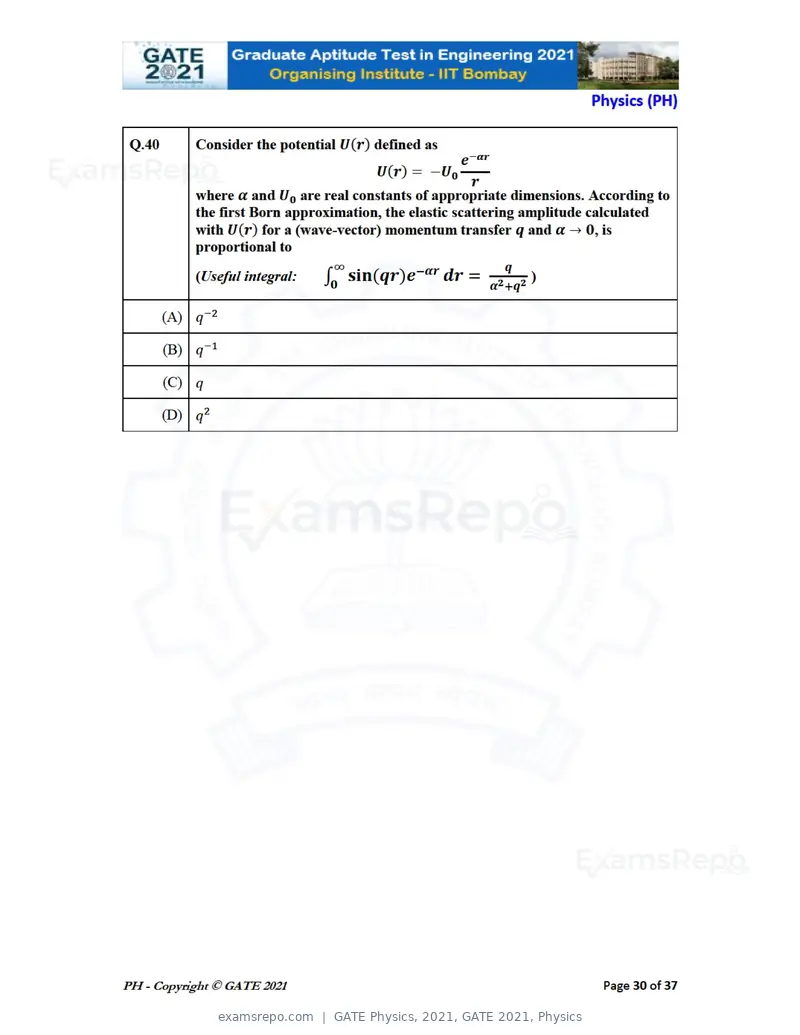 GATE Physics 2021 question paper, GATE 2021, Physics, page 30 of 40