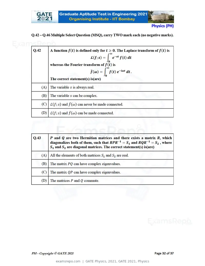 GATE Physics 2021 question paper, GATE 2021, Physics, page 32 of 40