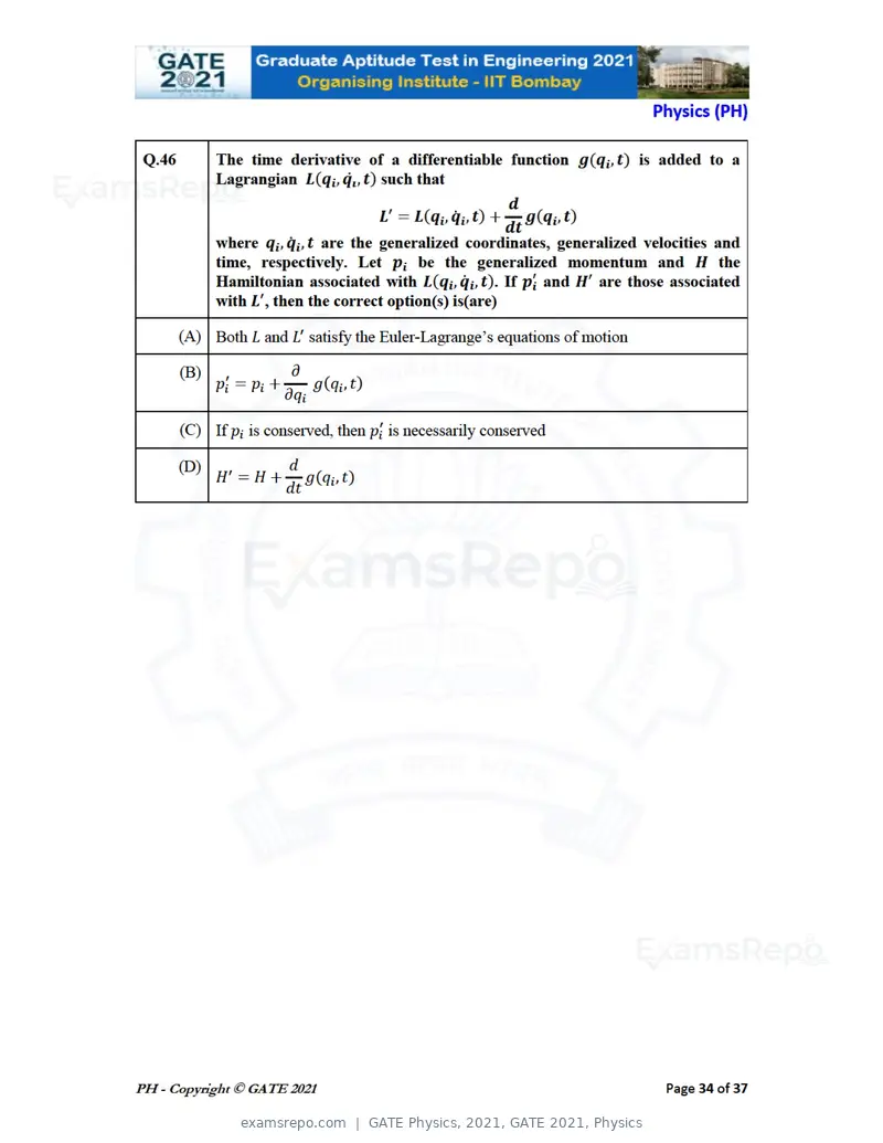 GATE Physics 2021 question paper, GATE 2021, Physics, page 34 of 40