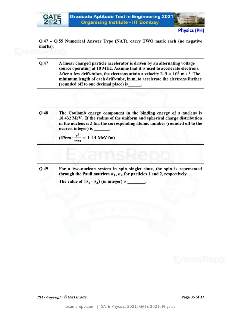 GATE Physics 2021 question paper, GATE 2021, Physics, page 35 of 40