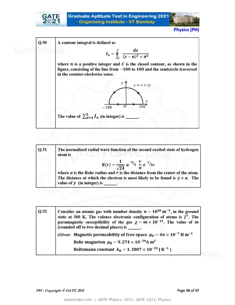 GATE Physics 2021 question paper, GATE 2021, Physics, page 36 of 40
