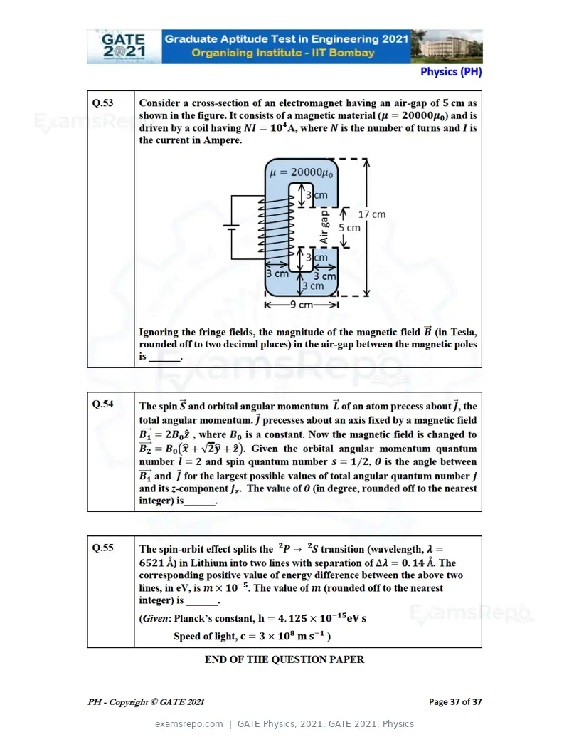 GATE Physics 2021 question paper, GATE 2021, Physics, page 37 of 40