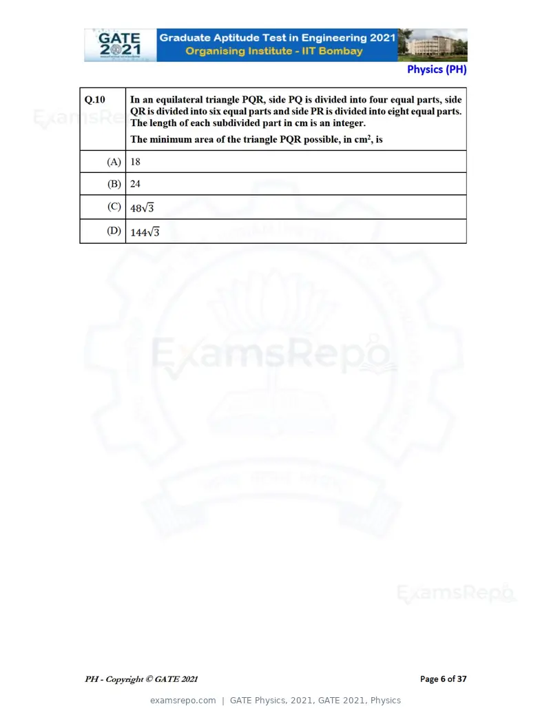 GATE Physics 2021 question paper, GATE 2021, Physics, page 6 of 40