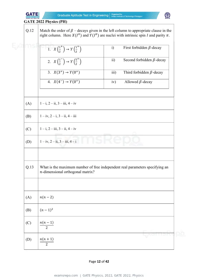 GATE Physics 2022 question paper, GATE 2022, Physics, page 12 of 44