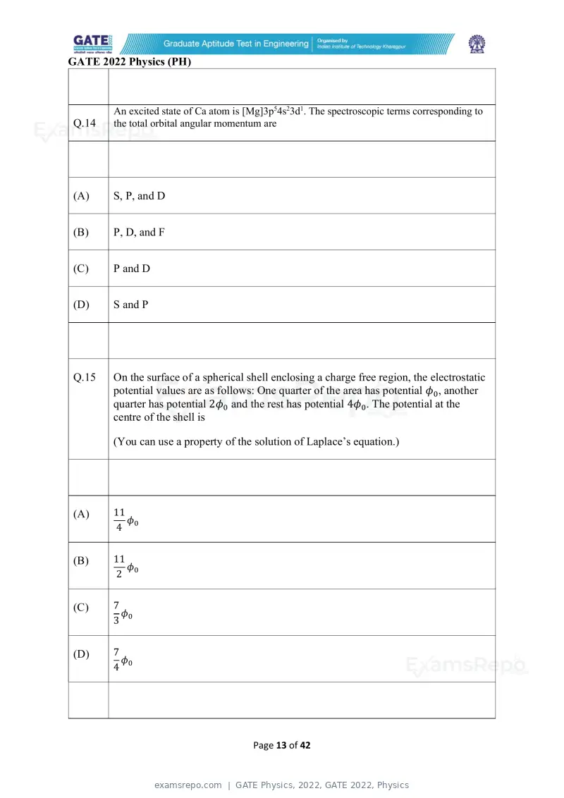 GATE Physics 2022 question paper, GATE 2022, Physics, page 13 of 44