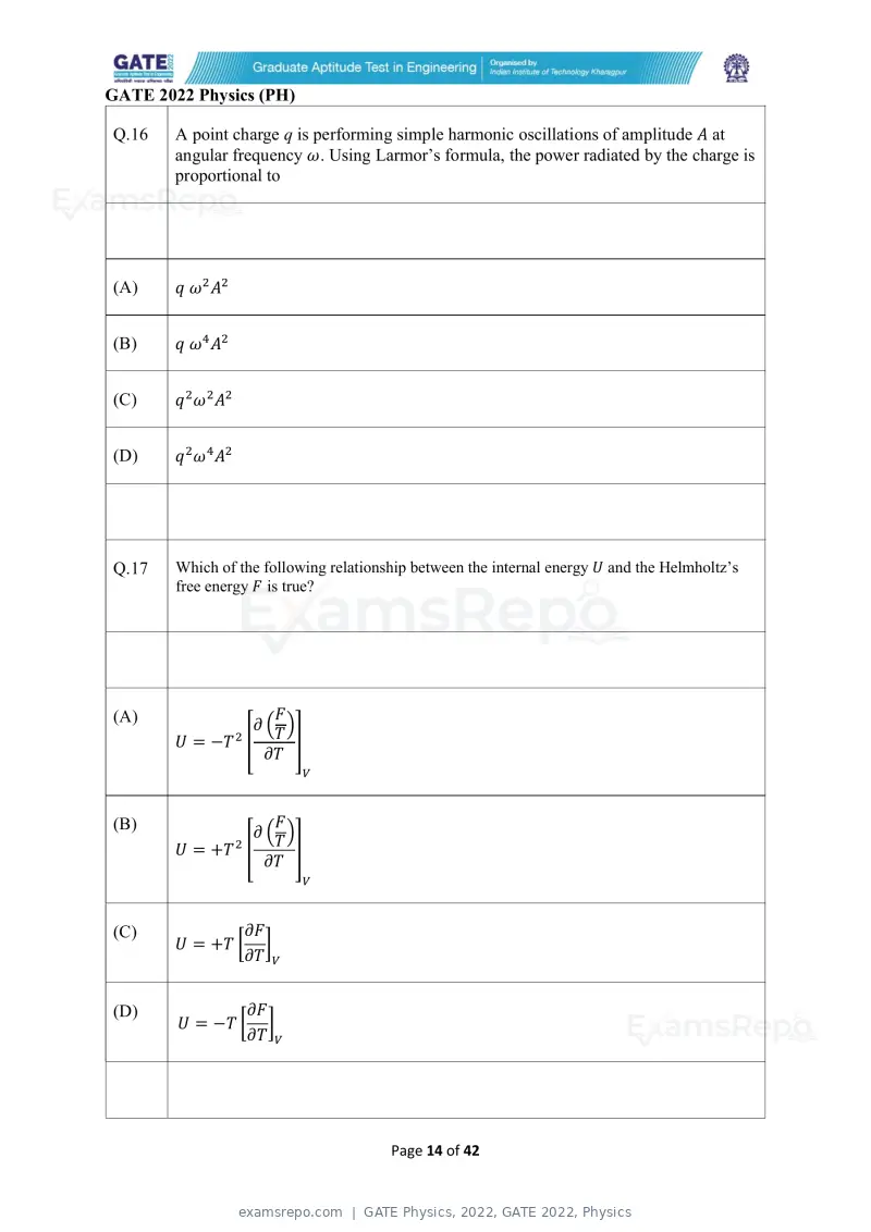 GATE Physics 2022 question paper, GATE 2022, Physics, page 14 of 44