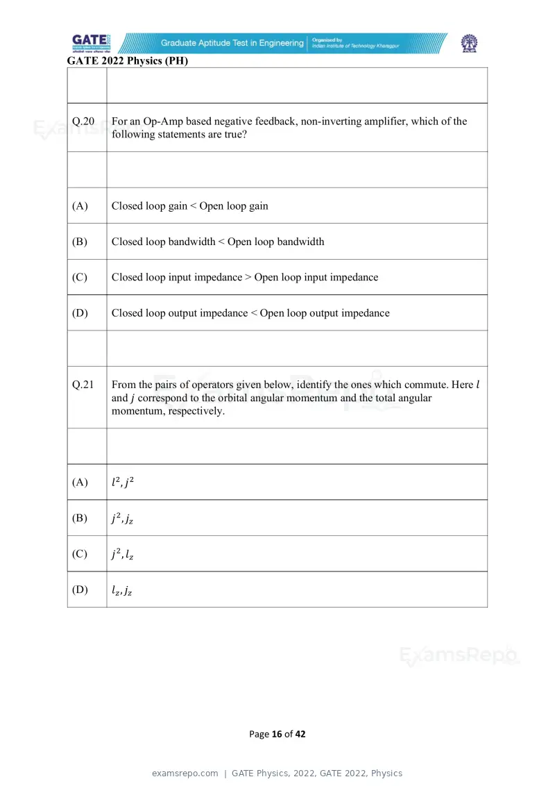 GATE Physics 2022 question paper, GATE 2022, Physics, page 16 of 44
