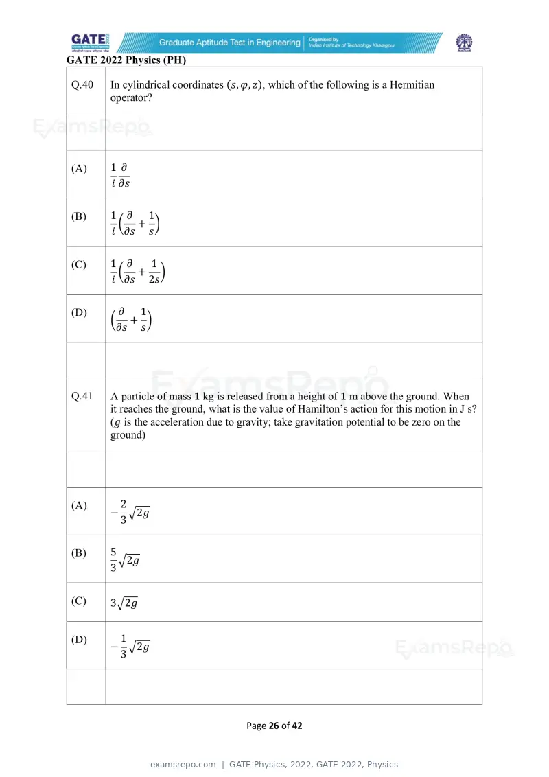 GATE Physics 2022 question paper, GATE 2022, Physics, page 26 of 44