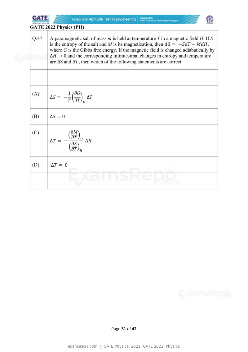 GATE Physics 2022 question paper, GATE 2022, Physics, page 31 of 44