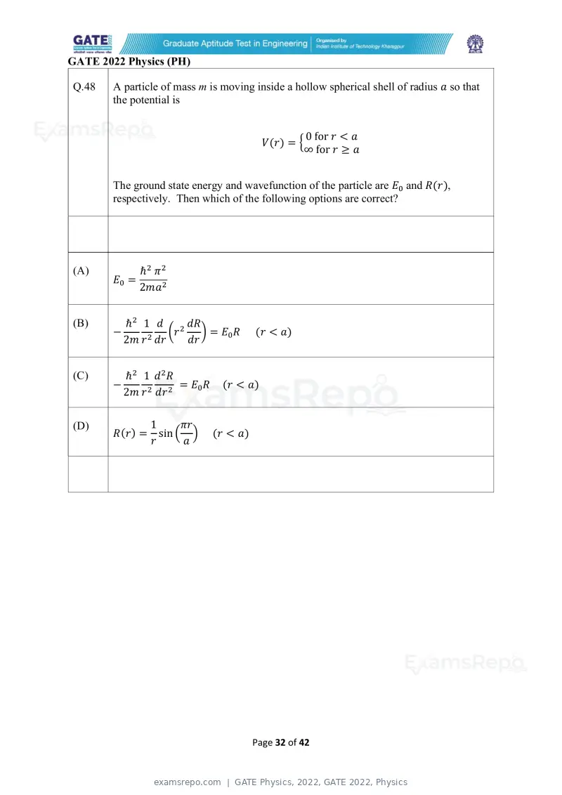 GATE Physics 2022 question paper, GATE 2022, Physics, page 32 of 44