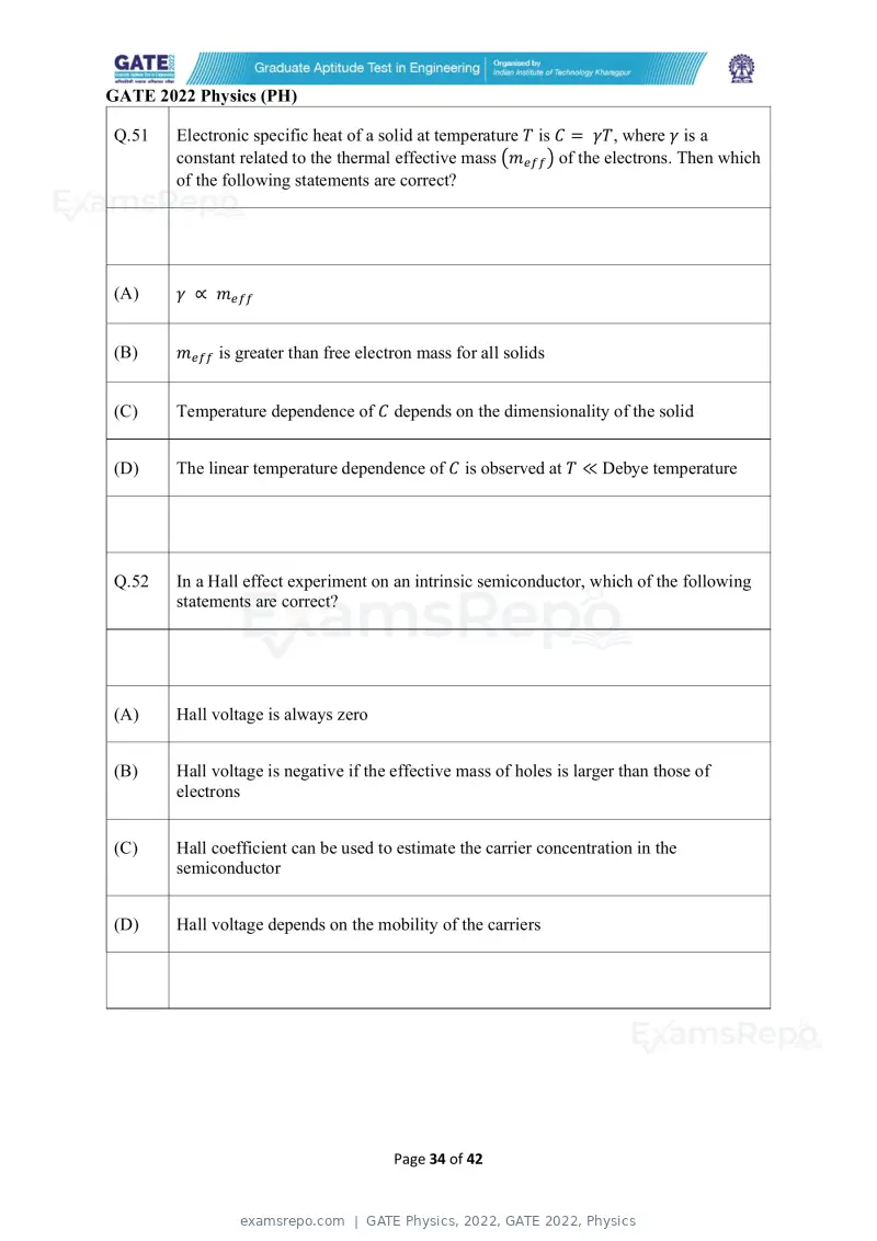 GATE Physics 2022 question paper, GATE 2022, Physics, page 34 of 44