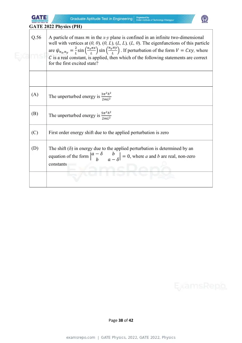 GATE Physics 2022 question paper, GATE 2022, Physics, page 38 of 44