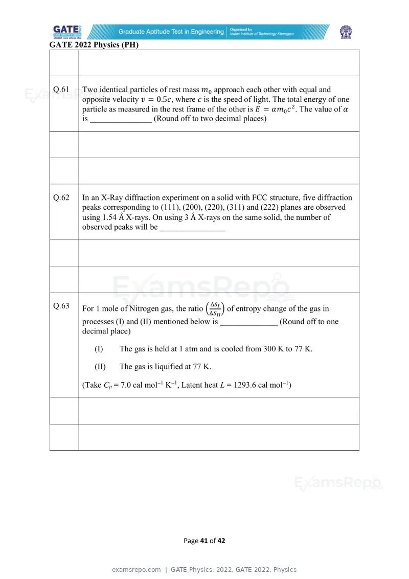 GATE Physics 2022 question paper, GATE 2022, Physics, page 41 of 44