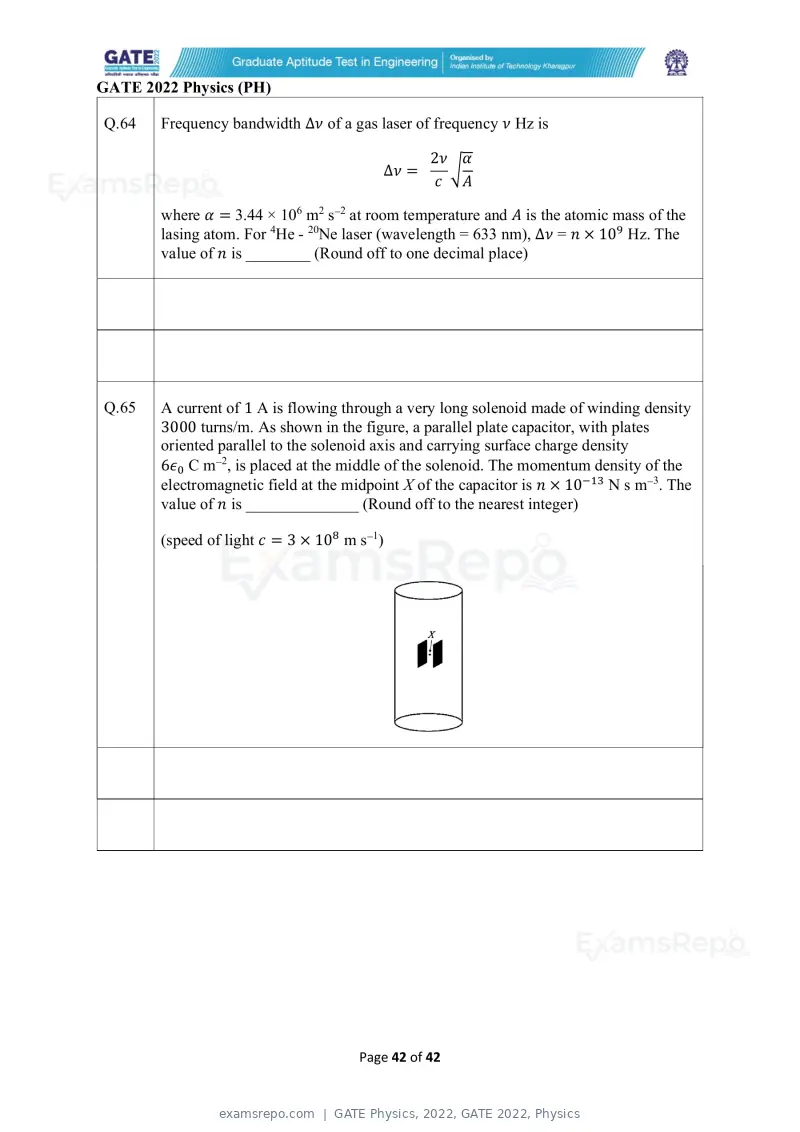 GATE Physics 2022 question paper, GATE 2022, Physics, page 42 of 44