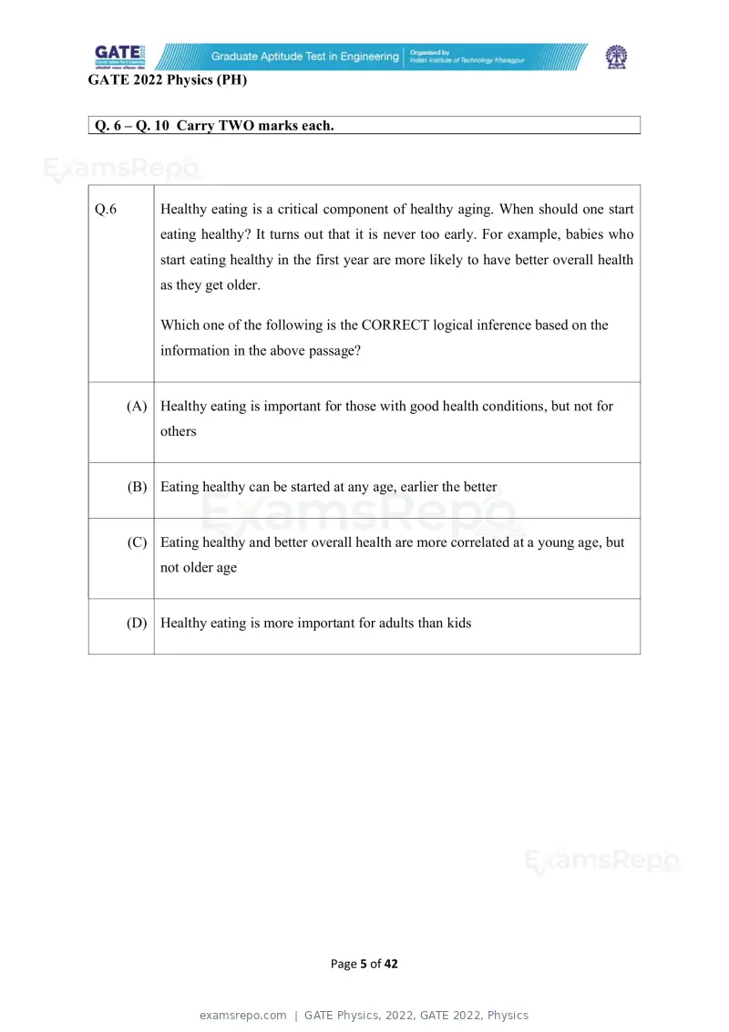 GATE Physics 2022 question paper, GATE 2022, Physics, page 5 of 44
