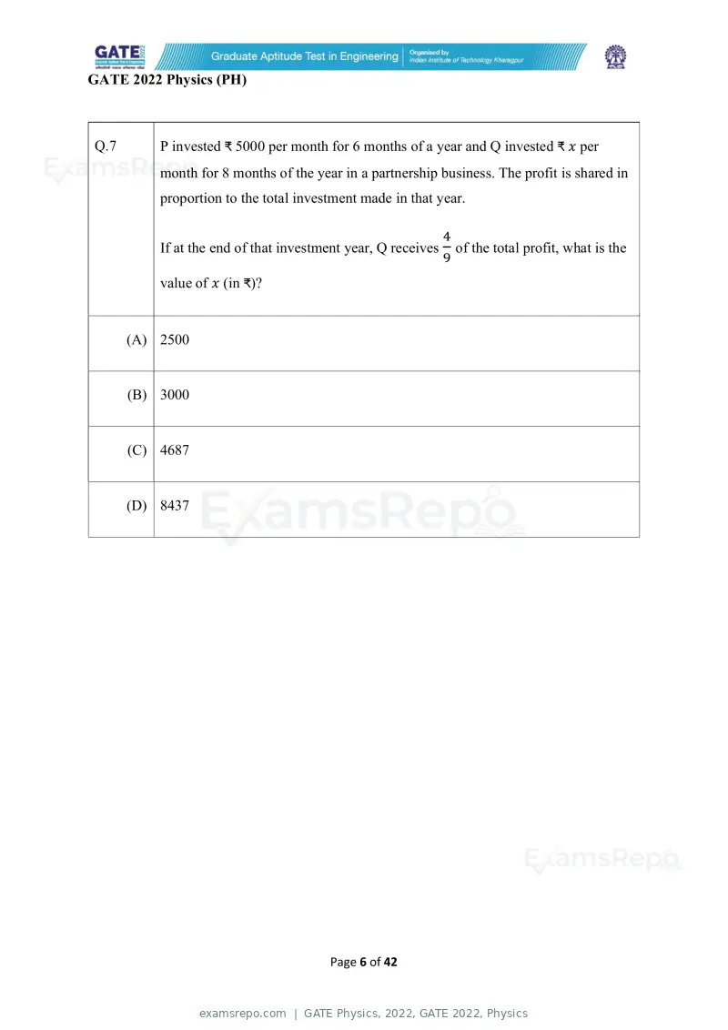 GATE Physics 2022 question paper, GATE 2022, Physics, page 6 of 44