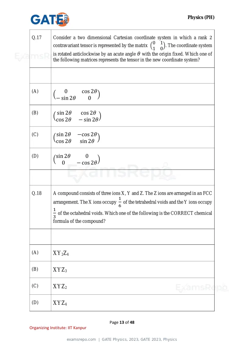 GATE Physics 2023 question paper, GATE 2023, Physics, page 13 of 48