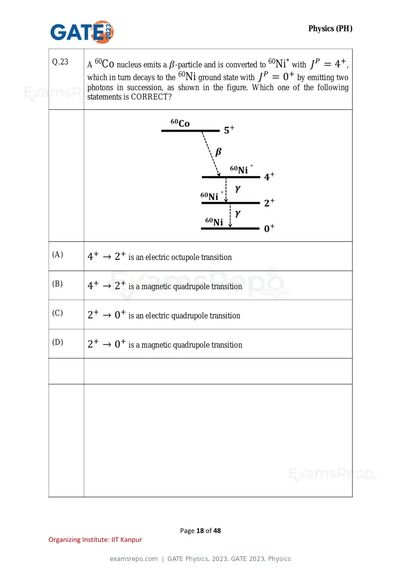 GATE Physics 2023 question paper, GATE 2023, Physics, page 18 of 48