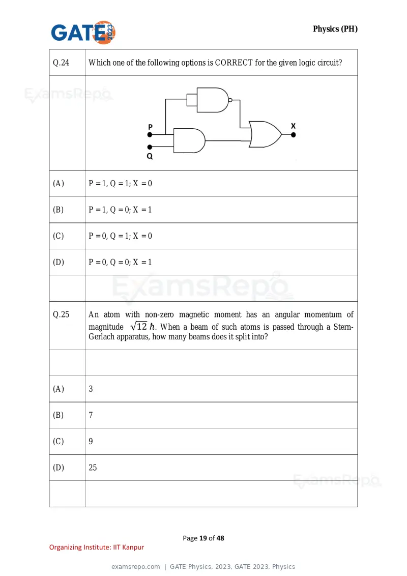GATE Physics 2023 question paper, GATE 2023, Physics, page 19 of 48